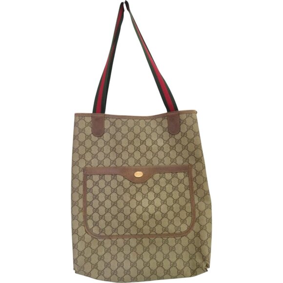 185242BR (L3) Gucci Tote Bag Sherry Line Brown PVC - Picture 3 of 14